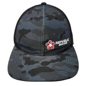 Quake City Caps Republic Services Trucker Hat Blue Camo One Size Mesh Snapback